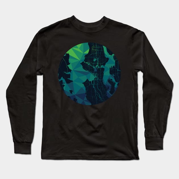 Seattle Geometric Map Long Sleeve T-Shirt by polliadesign